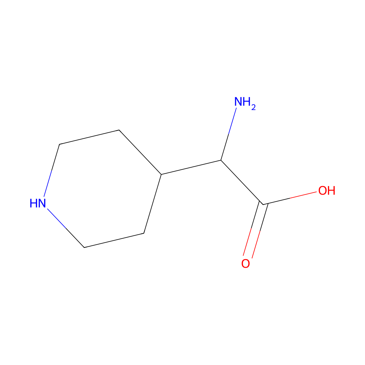 2-Amino-2-(piperidin-4-yl)acetic acid molecular structure, CAS 40951-40-4