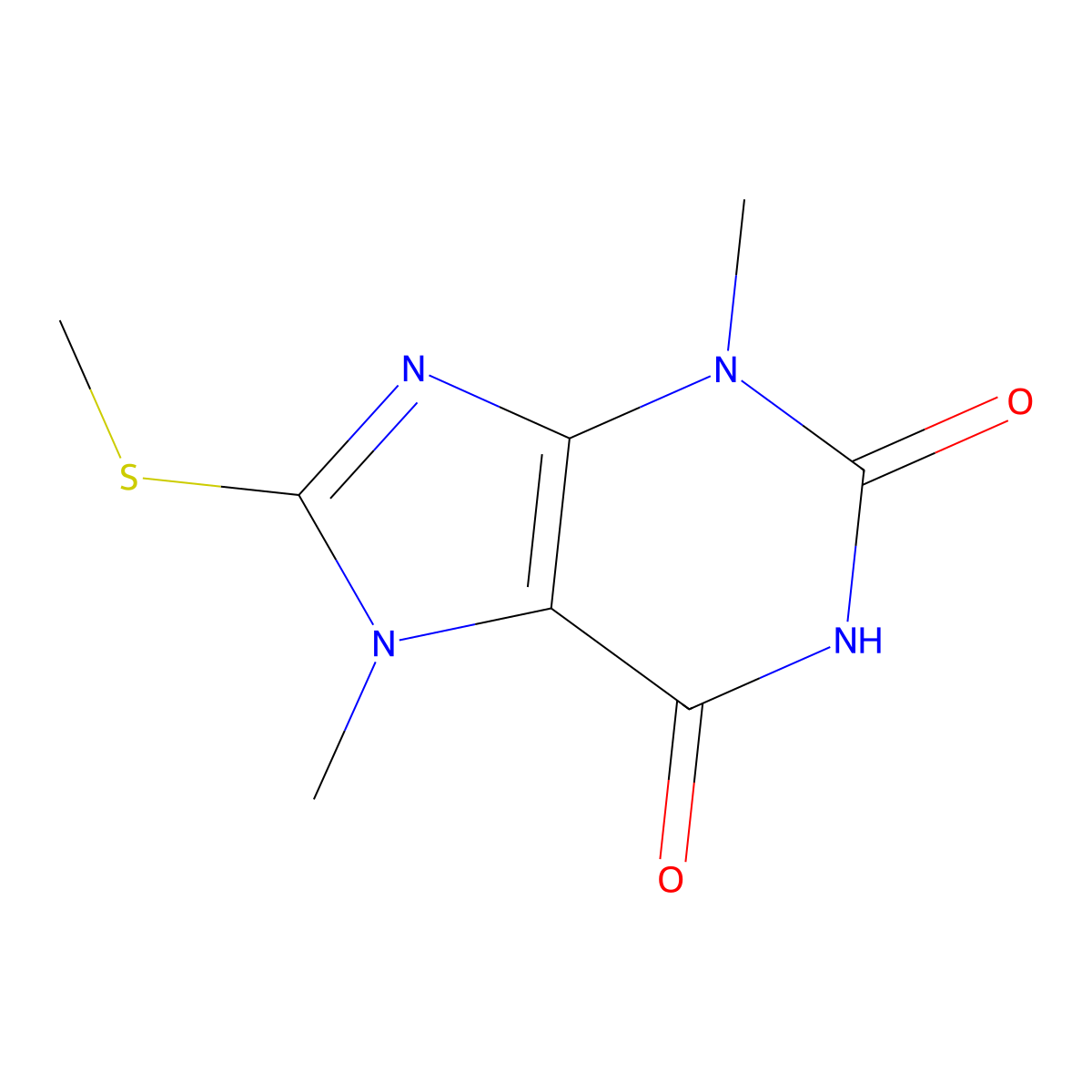 3,7-Dimethyl-8-methylsulfanylpurine-2,6-dione molecular structure, CAS 40959-23-7