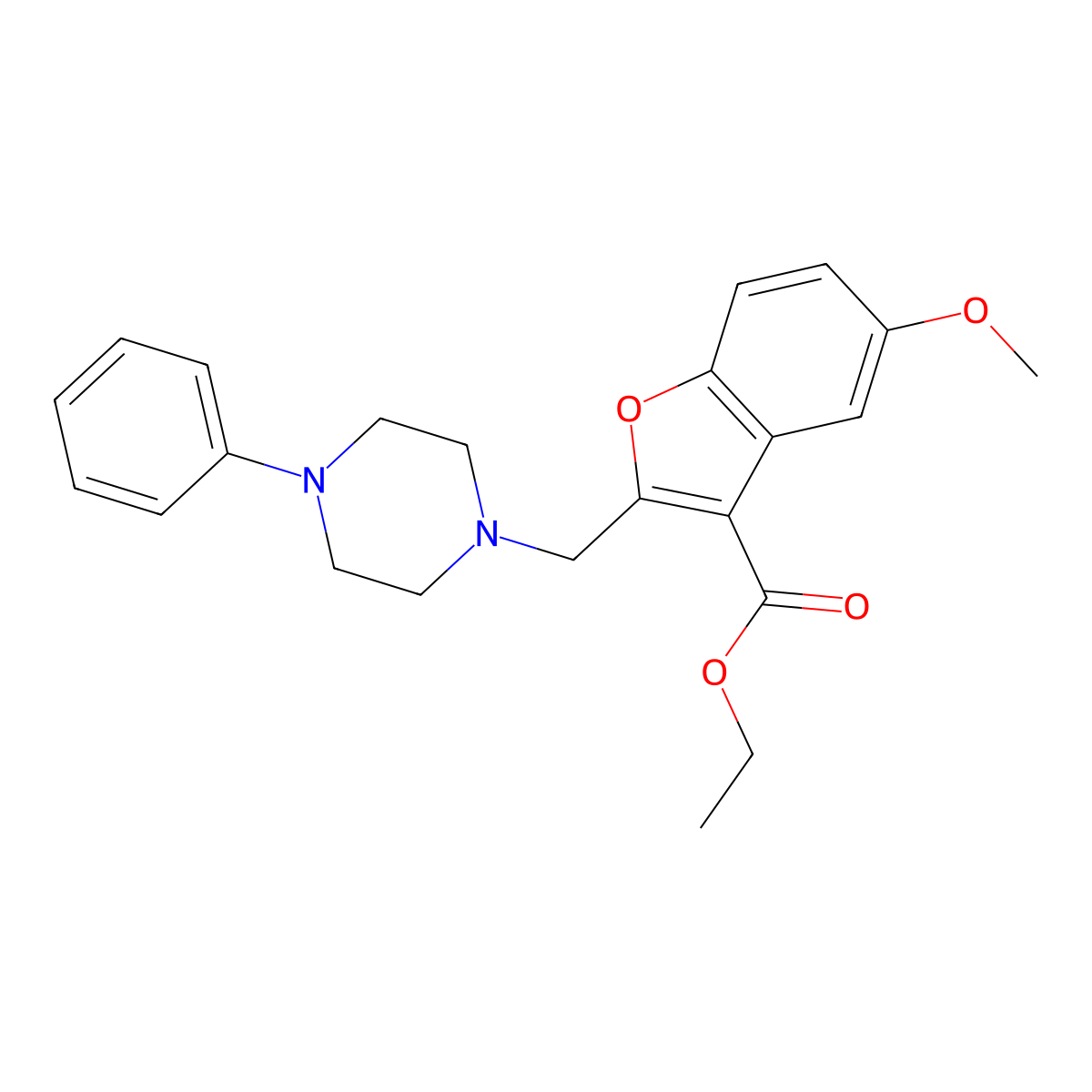 Ethyl 5-methoxy-2-[(4-phenylpiperazin-1-yl)methyl]-1-benzofuran-3-carboxylate molecular structure, CAS 40963-93-7