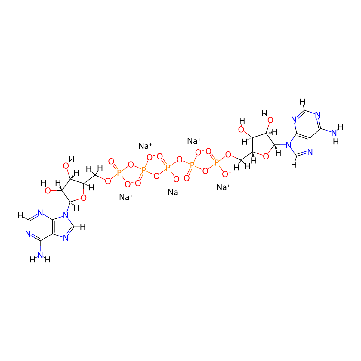 Adenosine 5'-(hexahydrogen pentaphosphate), 5'.5'-ester with adenosine, pentasodium salt molecular structure, CAS 4097-04-5