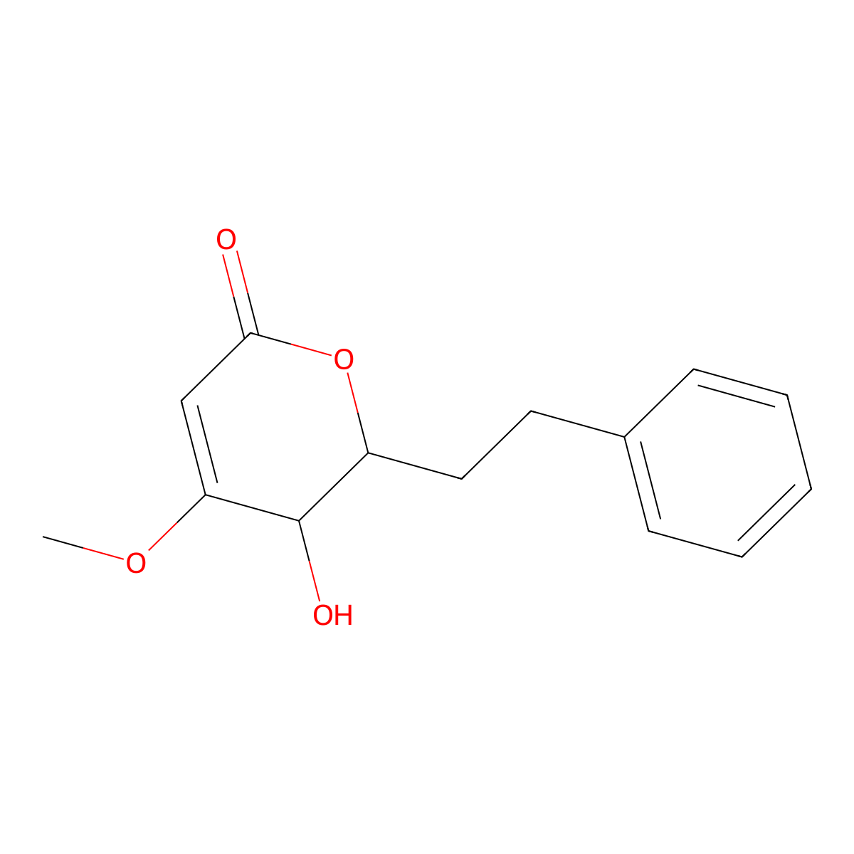 (5S,6S)-4-Methoxy-5-hydroxy-6-phenethyl-5,6-dihydro-2H-pyran-2-one molecular structure, CAS 41002-33-9