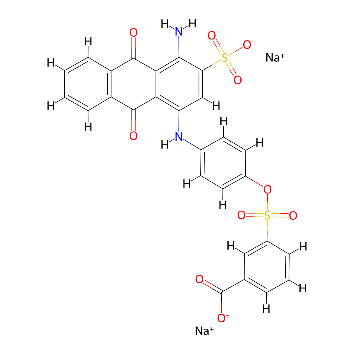 Benzoic acid, 3-[[4-[(4-amino-9,10-dihydro-9,10-dioxo-3-sulfo-1-anthracenyl)amino]phenoxy]sulfonyl]-, sodium salt (1:2) molecular structure, CAS 41011-48-7