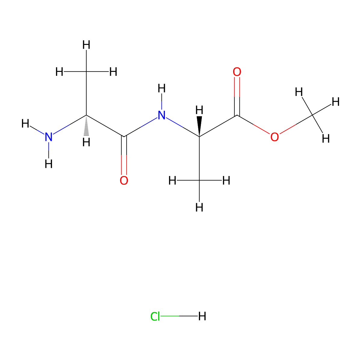 methyl (2S)-2-((2S)-2-aminopropanamido)propanoate hydrochloride molecular structure, CAS 41036-19-5