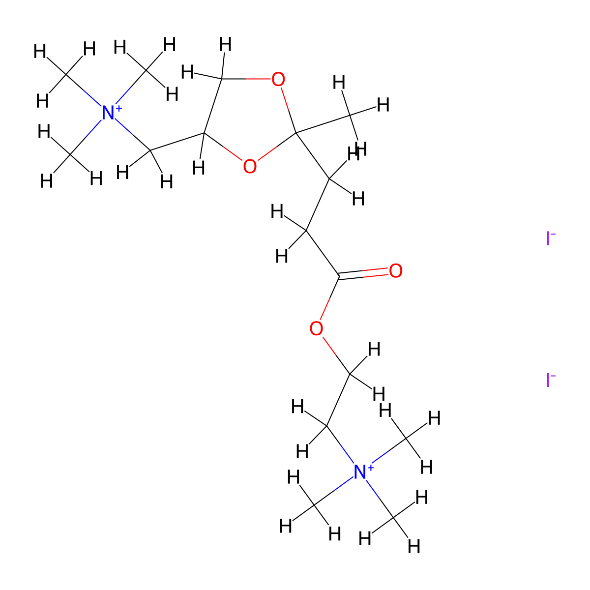 Ammonium, (2-(3-(2-methyl-4-(trimethylammoniomethyl)-2-dioxolanyl)propionyloxy)ethyl)trimethyl-, diiodide molecular structure, CAS 41040-76-0
