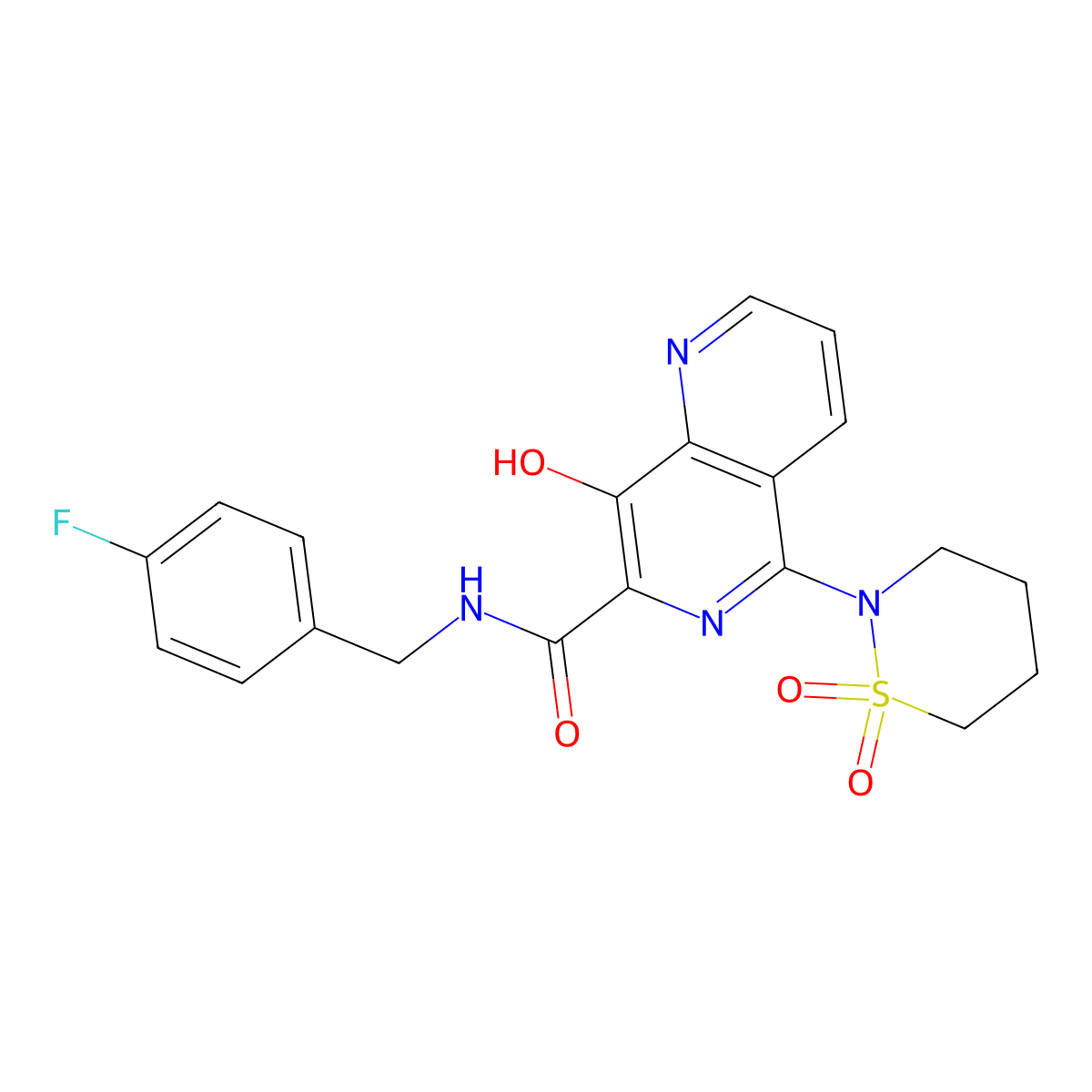 5-(1,1-dioxido-1,2-thiazinan-2-yl)-N-(4-fluorobenzyl)-8-hydroxy-1,6-naphthyridine-7-carboxamide molecular structure, CAS 410544-95-5