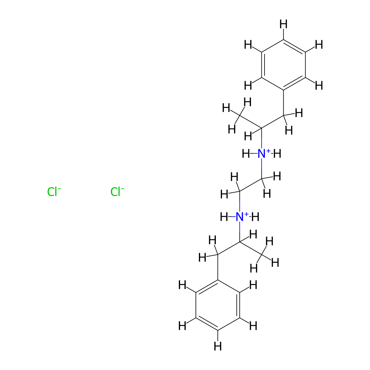 Ethylenediamine, N,N'-bis(alpha-methylphenethyl)-, dihydrochloride molecular structure, CAS 4106-16-5