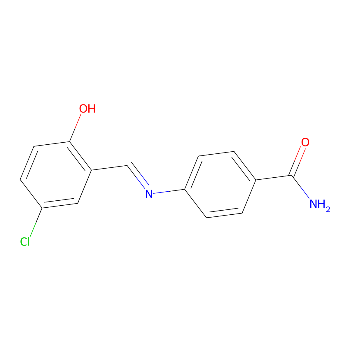 4-{[(1E)-(5-chloro-2-hydroxyphenyl)methylene]amino}benzamide molecular structure, CAS 41077-04-7