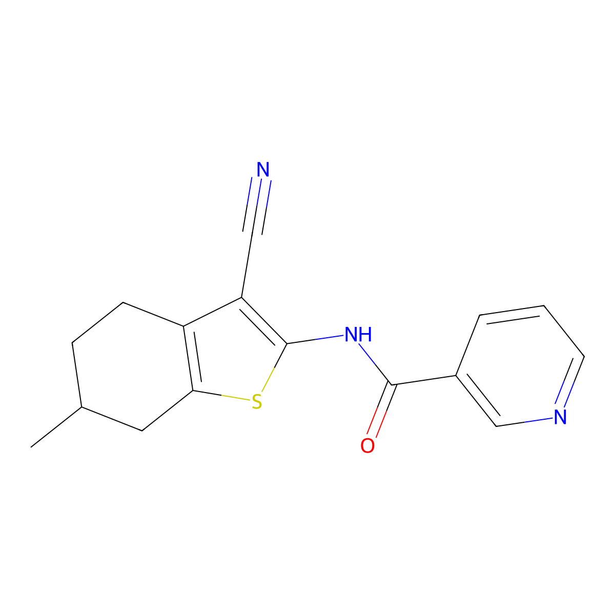 N-(3-cyano-6-methyl-4,5,6,7-tetrahydro-1-benzothiophen-2-yl)pyridine-3-carboxamide molecular structure, CAS 4109-40-4