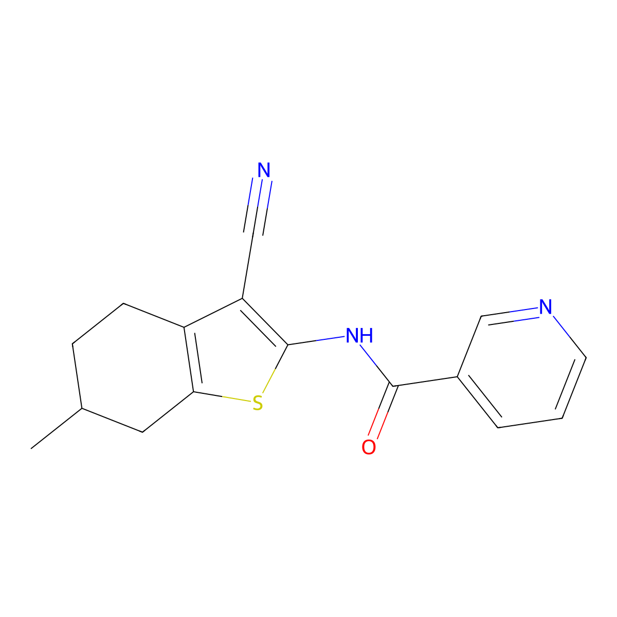 N-(3-cyano-6-methyl-4,5,6,7-tetrahydro-1-benzothiophen-2-yl)pyridine-3-carboxamide molecular structure, CAS 4109-40-4