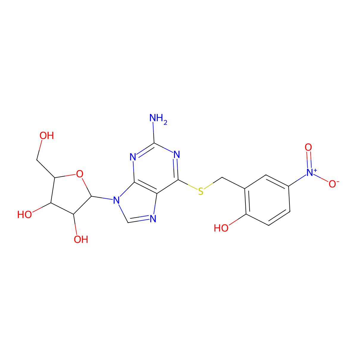 2-Hydroxy-5-nitrobenzylthioguanosine molecular structure, CAS 41094-07-9