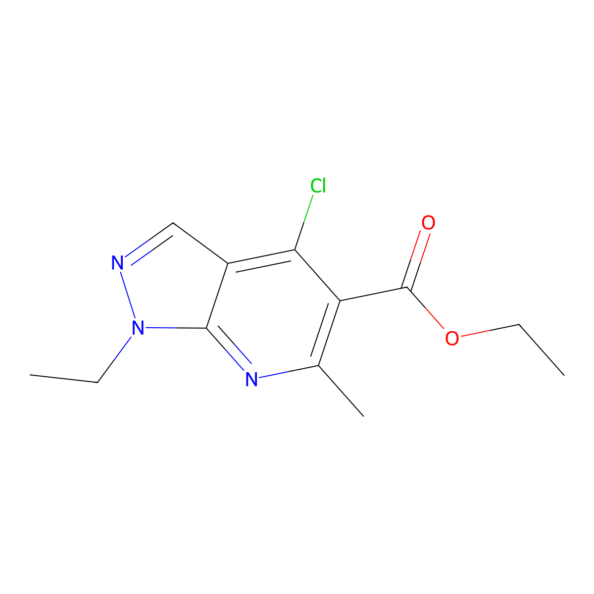 Ethyl 4-chloro-1-ethyl-6-methyl-1H-pyrazolo[3,4-b]pyridine-5-carboxylate molecular structure, CAS 41095-07-2