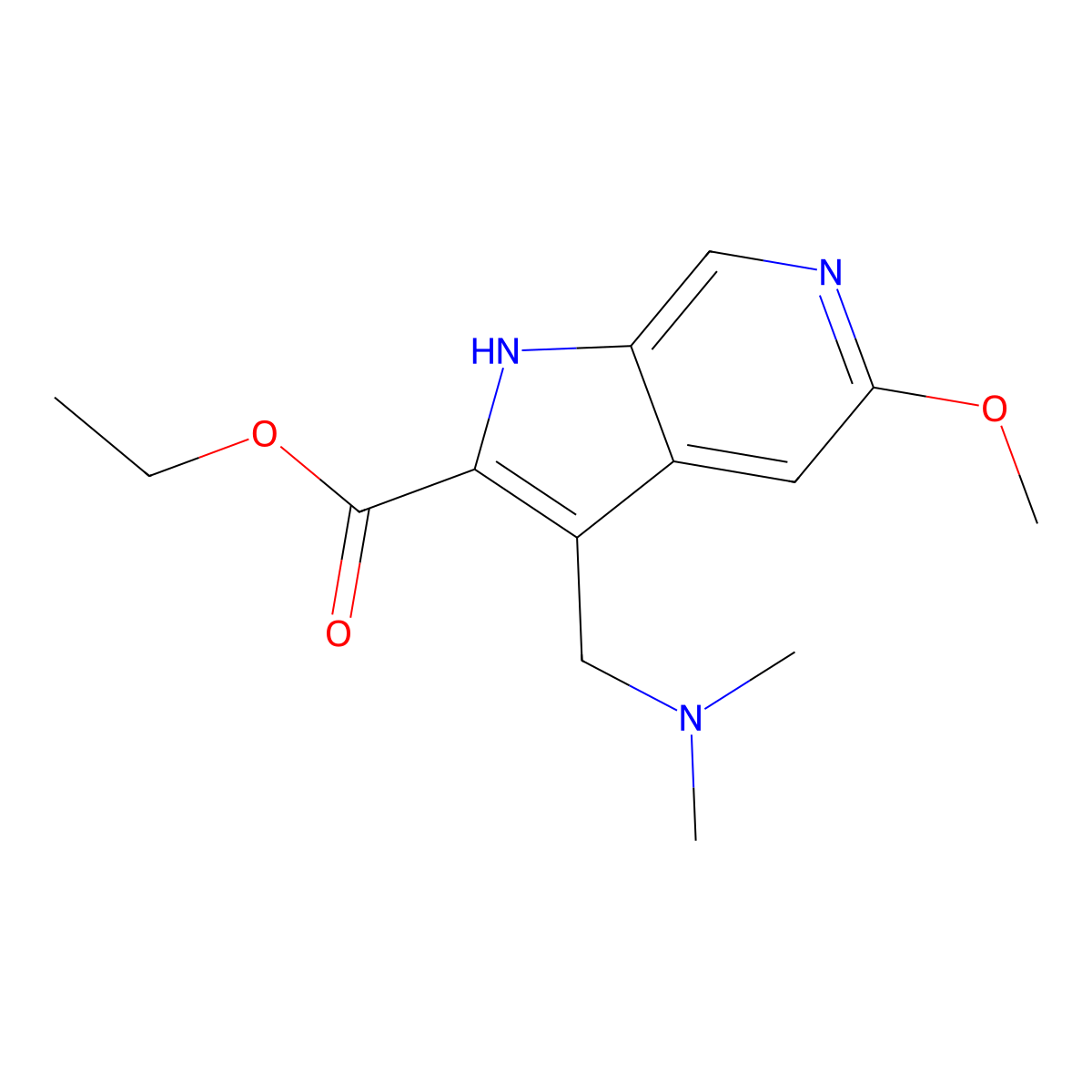 Ethyl 3-((dimethylamino)methyl)-5-methoxy-1H-pyrrolo[2,3-c]pyridine-2-carboxylate molecular structure, CAS 411239-11-7