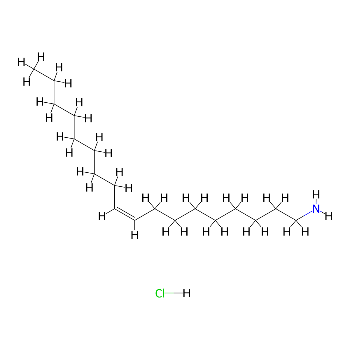 9-Octadecen-1-amine, hydrochloride (1:1), (9Z)- molecular structure, CAS 41130-29-4
