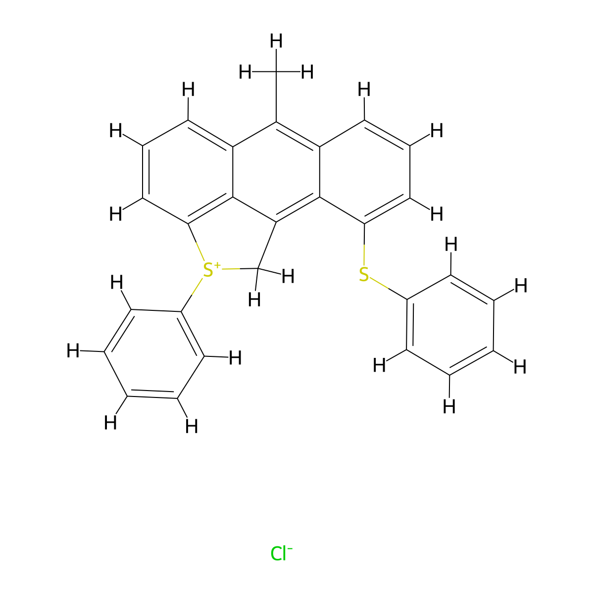 8-Methyl-14-phenyl-3-phenylsulfanyl-14-thioniatetracyclo[7.6.1.02,7.013,16]hexadeca-1,3,5,7,9(16),10,12-heptaene chloride molecular structure, CAS 41134-88-7