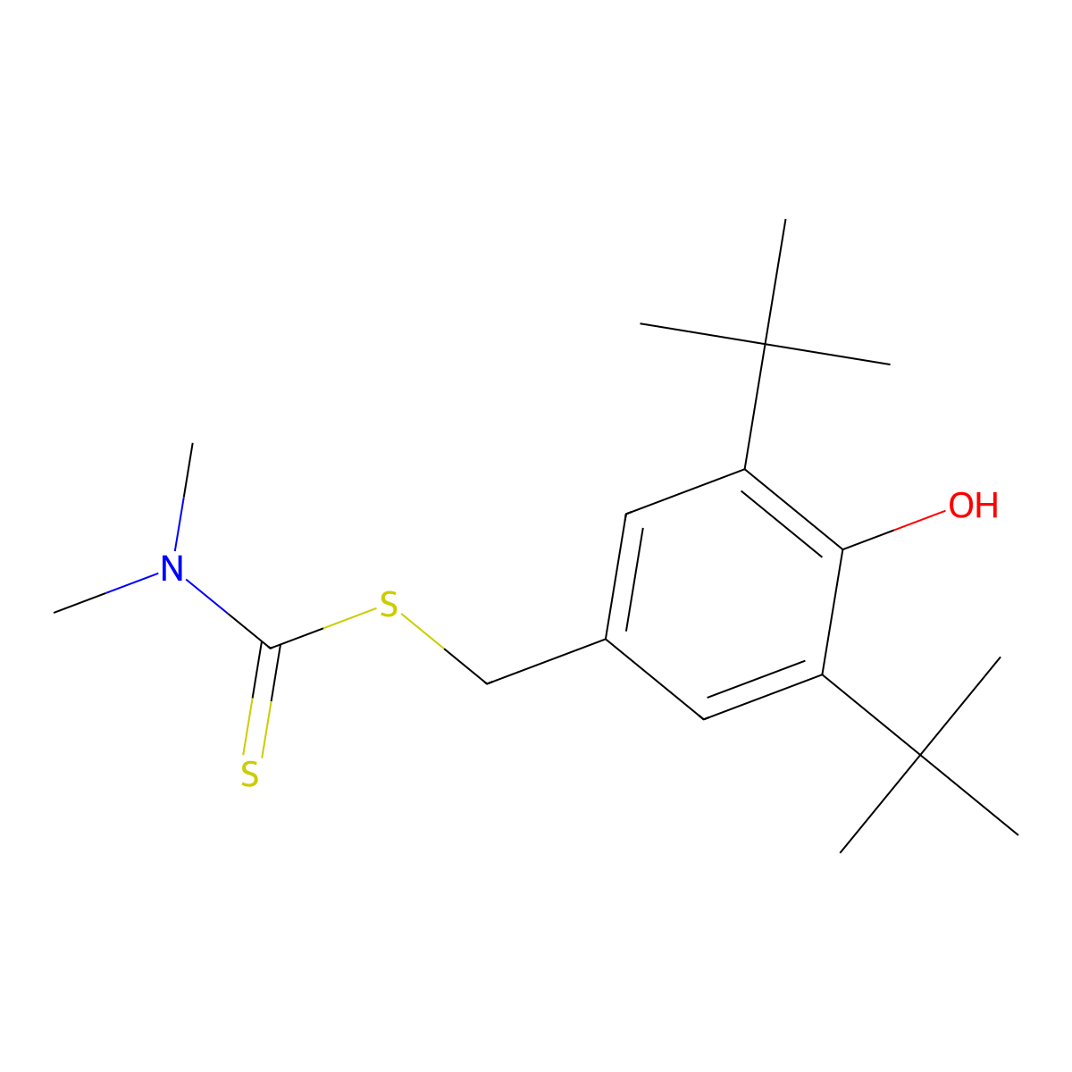 3,5-Di-t-butyl-4-hydroxybenzyl N,N-dimethyldithiocarbamate molecular structure, CAS 4115-52-0
