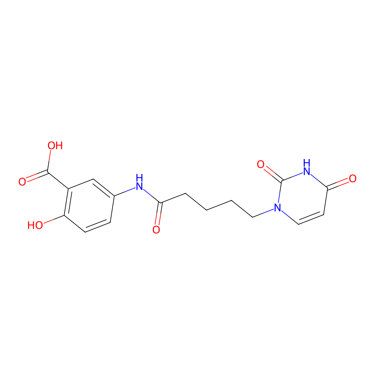 5-[5-(2,4-Dioxopyrimidin-1-yl)pentanoylamino]-2-hydroxybenzoic acid molecular structure, CAS 4116-43-2