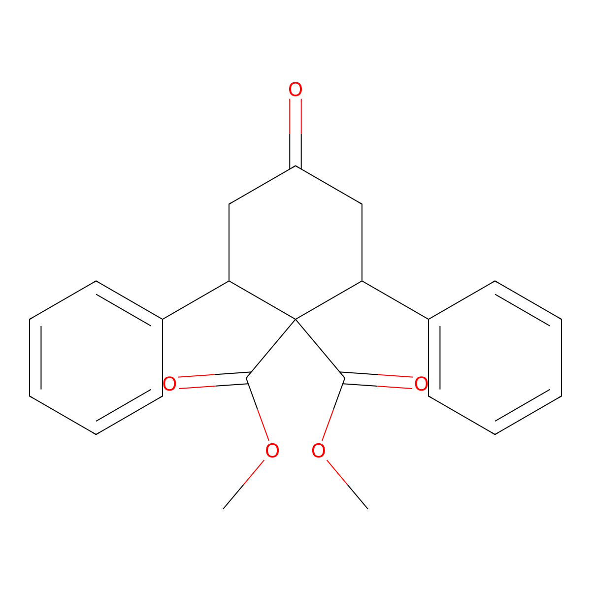 Dimethyl 4-oxo-2,6-diphenylcyclohexane-1,1-dicarboxylate molecular structure, CAS 41167-36-6