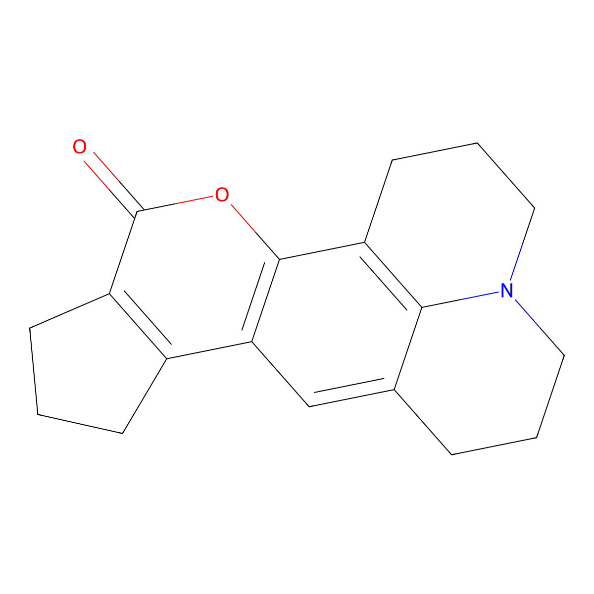 1H,5H-Cyclopenta(3,4)(1)benzopyrano(6,7,8-ij)quinolizin-12(9H)-one, 2,3,6,7,10,11-hexahydro- molecular structure, CAS 41175-45-5