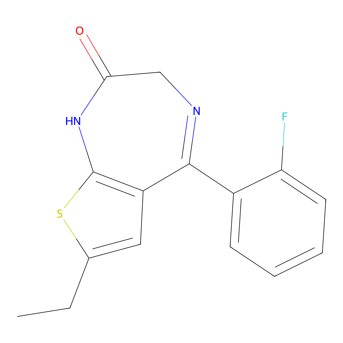 2H-Thieno(2,3-e)(1,4)diazepin-2-one, 1,3-dihydro-7-ethyl-5-(o-fluorophenyl)- molecular structure, CAS 41191-07-5