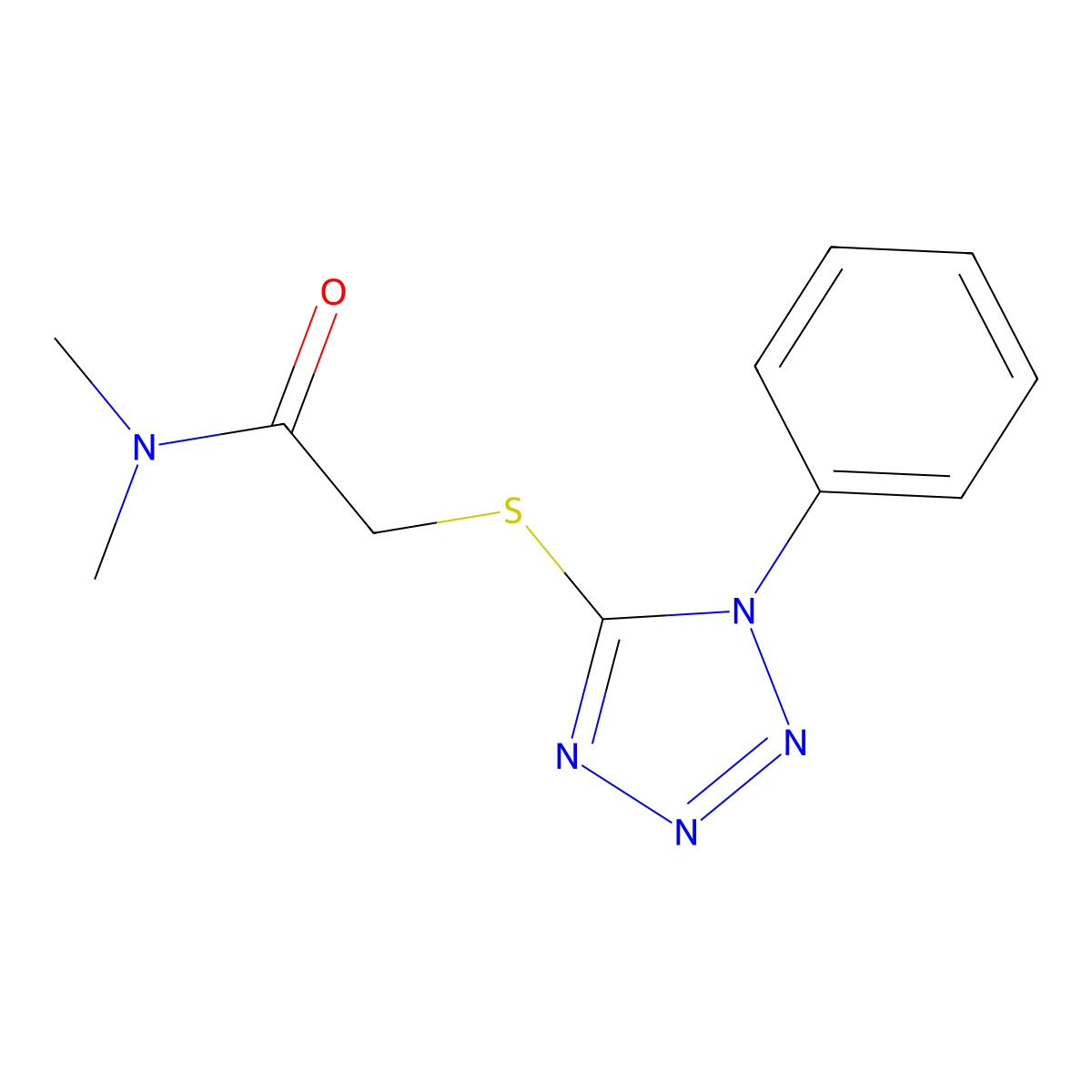 N,N-dimethyl-2-(1-phenyltetrazol-5-yl)sulfanylacetamide molecular structure, CAS 412004-30-9