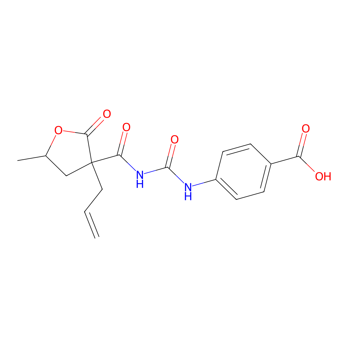 Benzoic acid, 4-(((((tetrahydro-5-methyl-2-oxo-3-(2-propenyl)-3-furanyl)carbonyl)amino)carbonyl)amino)- molecular structure, CAS 41205-47-4