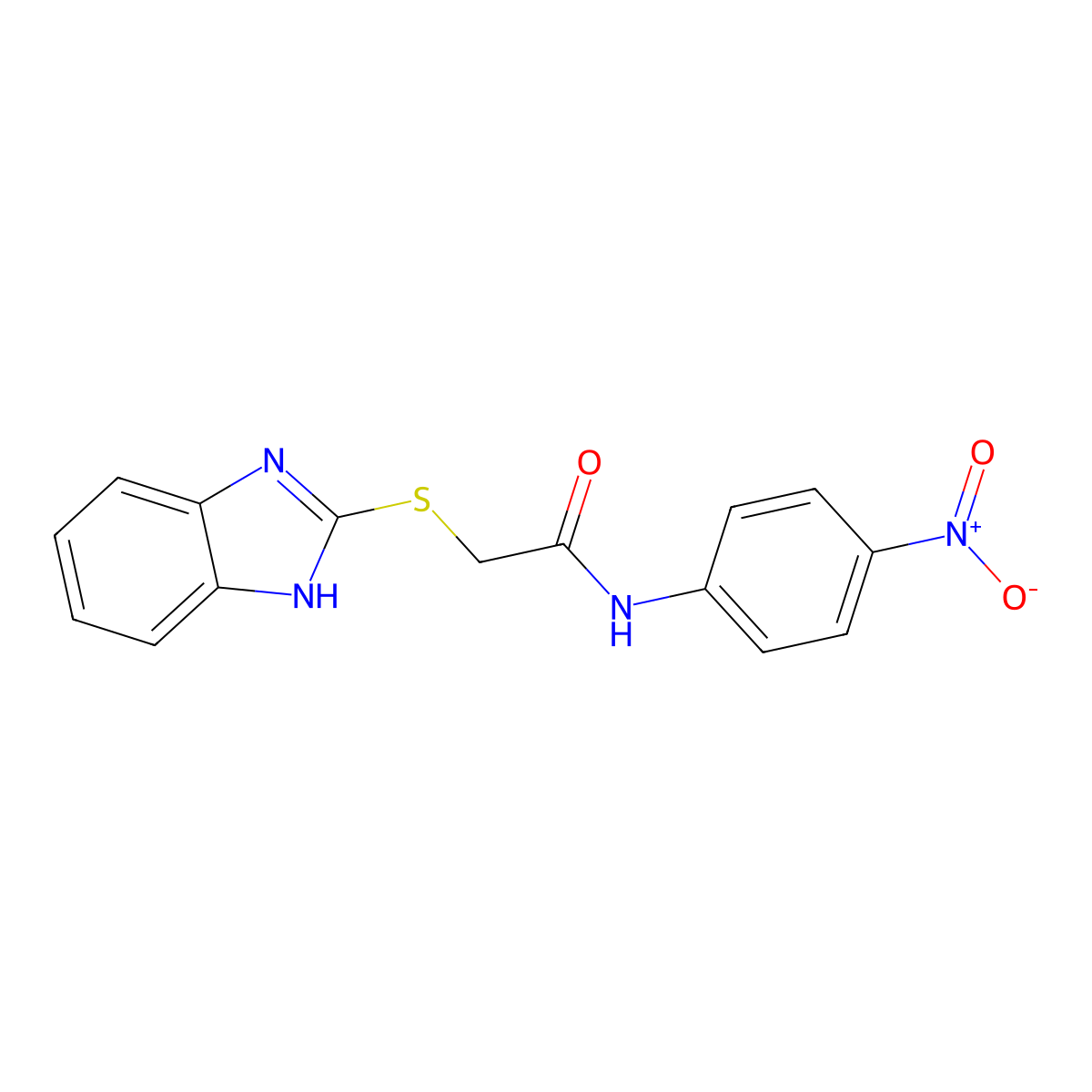 Acetamide, 2-(1H-benzimidazol-2-ylthio)-N-(4-nitrophenyl)- molecular structure, CAS 41215-93-4
