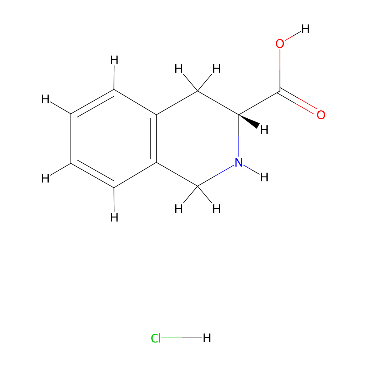 (3R)-1,2,3,4-tetrahydroisoquinoline-3-carboxylic acid hydrochloride molecular structure, CAS 41220-48-8