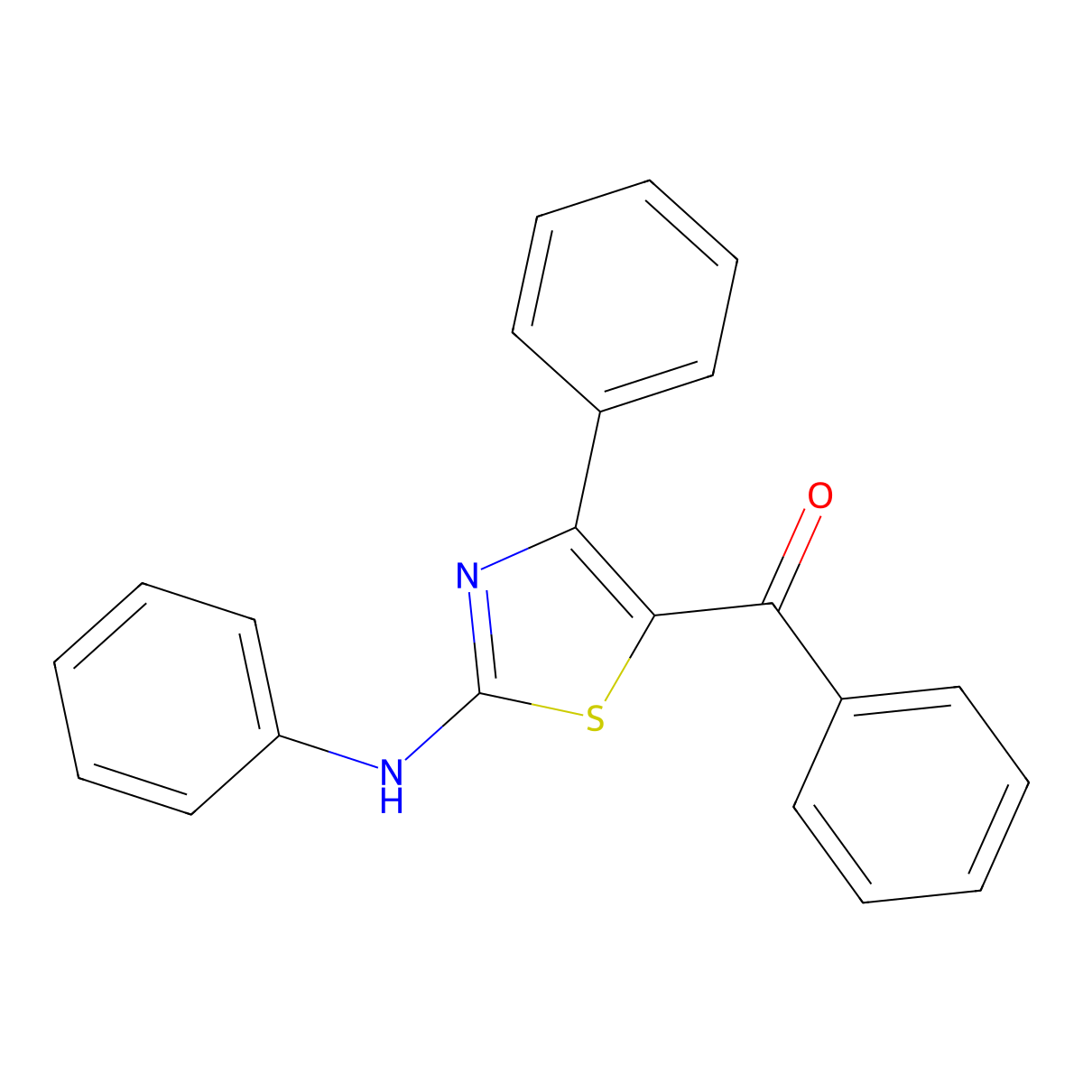 Phenyl-(4-phenyl-2-phenylamino-thiazol-5-yl)-methanone molecular structure, CAS 4123-32-4