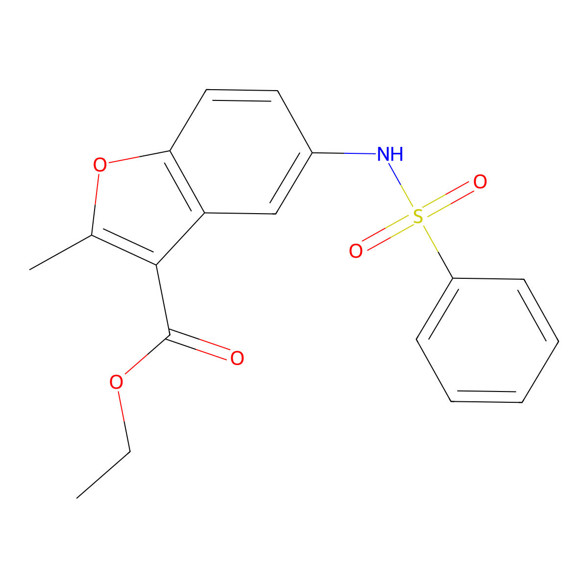 Ethyl 2-methyl-5-(phenylsulfonamido)benzofuran-3-carboxylate molecular structure, CAS 412300-79-9