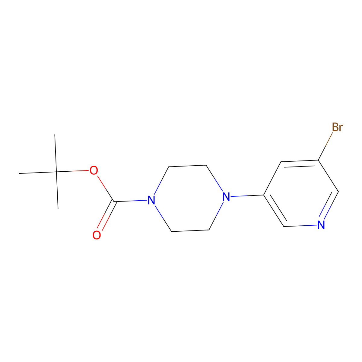 Tert-butyl 4-(5-bromopyridin-3-yl)piperazine-1-carboxylate molecular structure, CAS 412348-60-8