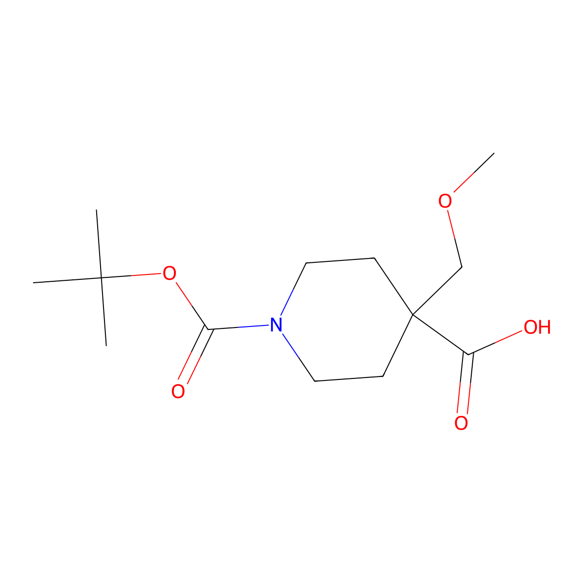 1-((Tert-butoxy)carbonyl)-4-(methoxymethyl)piperidine-4-carboxylic acid molecular structure, CAS 412357-26-7