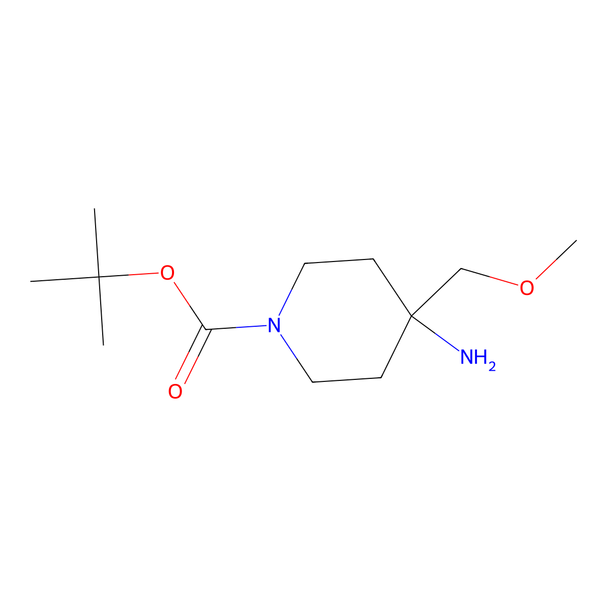 Tert-butyl 4-amino-4-(methoxymethyl)piperidine-1-carboxylate molecular structure, CAS 412357-28-9