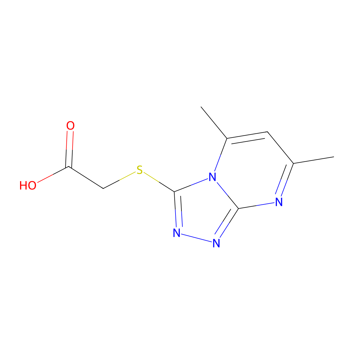 (5,7-Dimethyl-[1,2,4]triazolo[4,3-a]pyrimidin-3-ylsulfanyl)-acetic acid molecular structure, CAS 41266-71-1