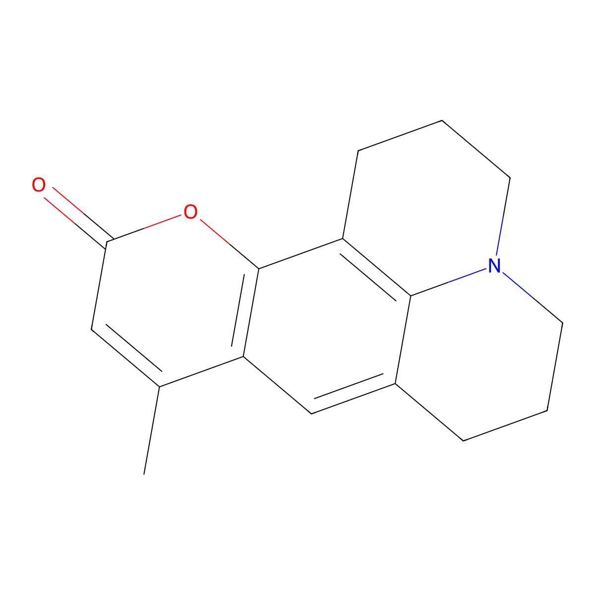 2,3,6,7-tetrahydro-9-methyl-1H,5H,11H-(1)benzopyrano(6,7,8-ij)quinolizin-11-one molecular structure, CAS 41267-76-9
