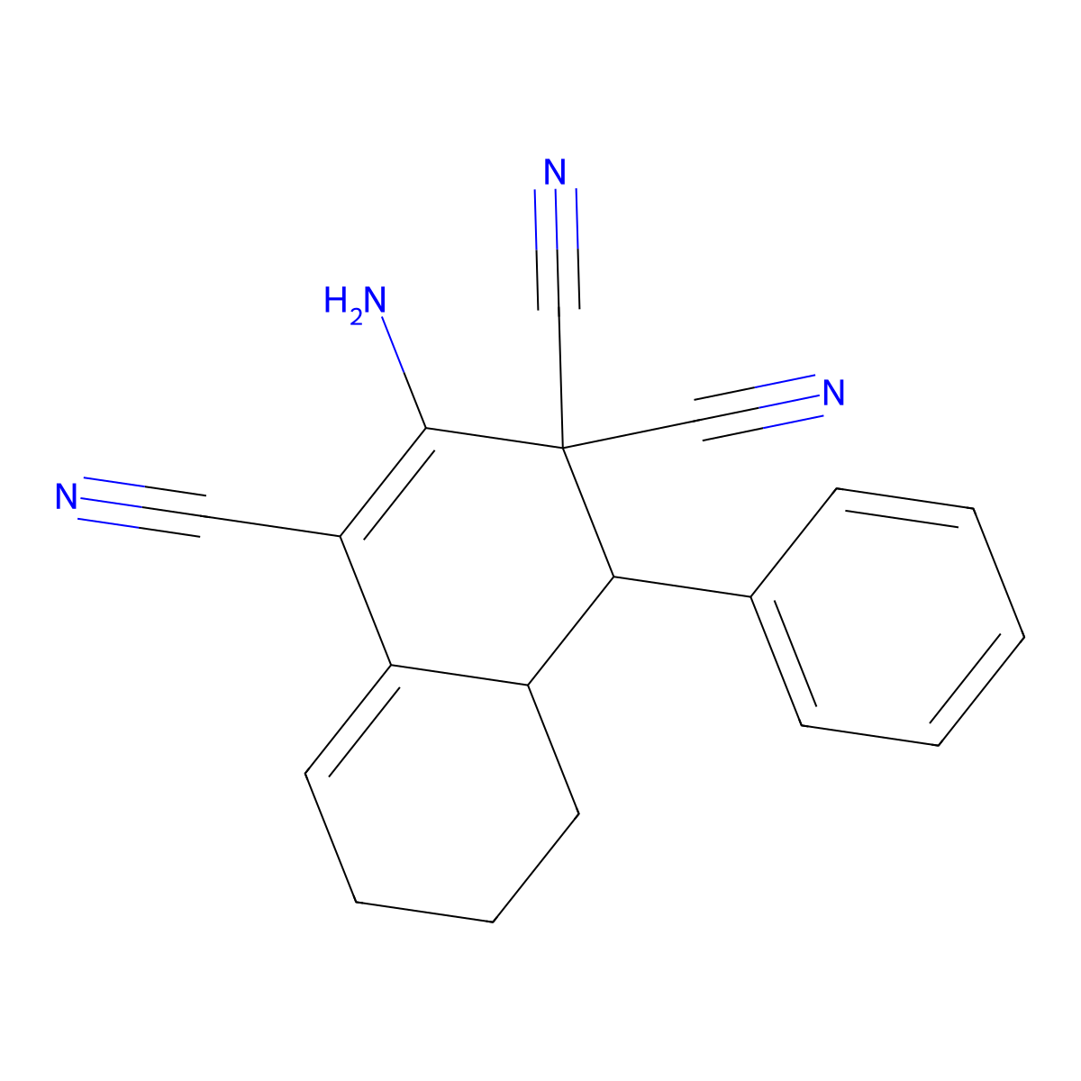 2-amino-4-phenyl-4a,5,6,7-tetrahydro-1,3,3(4H)-naphthalenetricarbonitrile molecular structure, CAS 41274-74-2