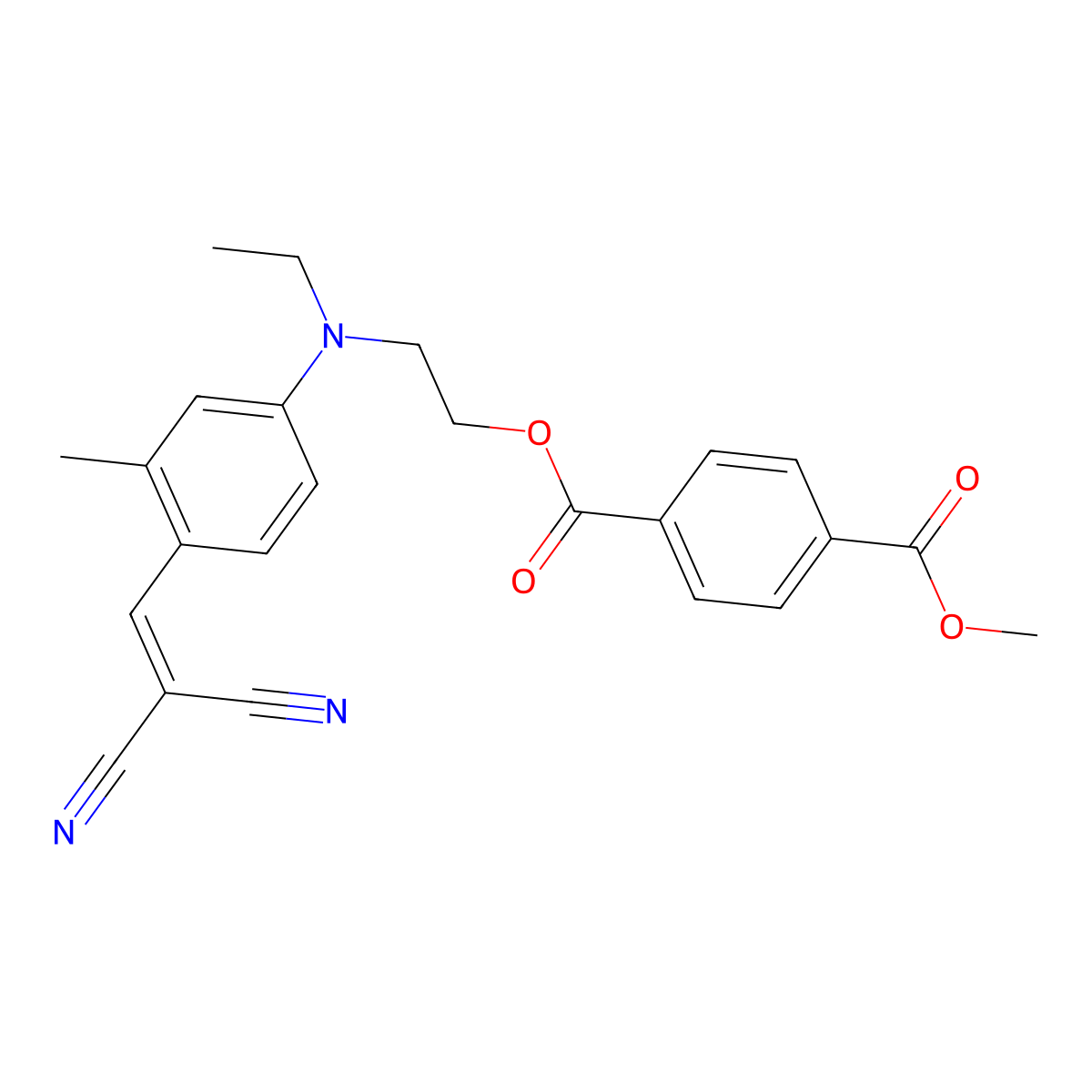 1,4-Benzenedicarboxylic acid, 1-(2-((4-(2,2-dicyanoethenyl)-3-methylphenyl)ethylamino)ethyl) 4-methyl ester molecular structure, CAS 41284-31-5