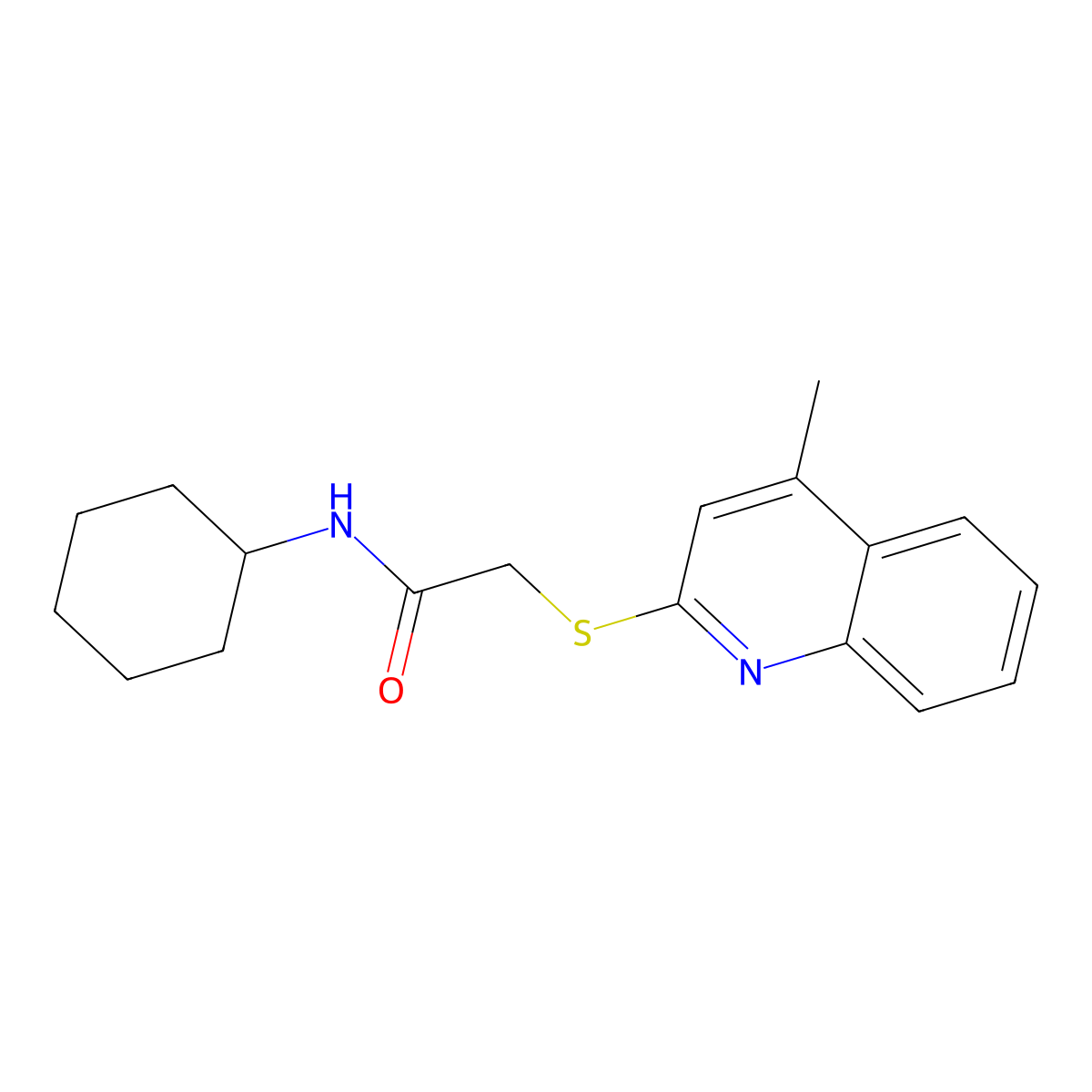 N-cyclohexyl-2-(4-methylquinolin-2-yl)sulfanylacetamide molecular structure, CAS 412919-60-9