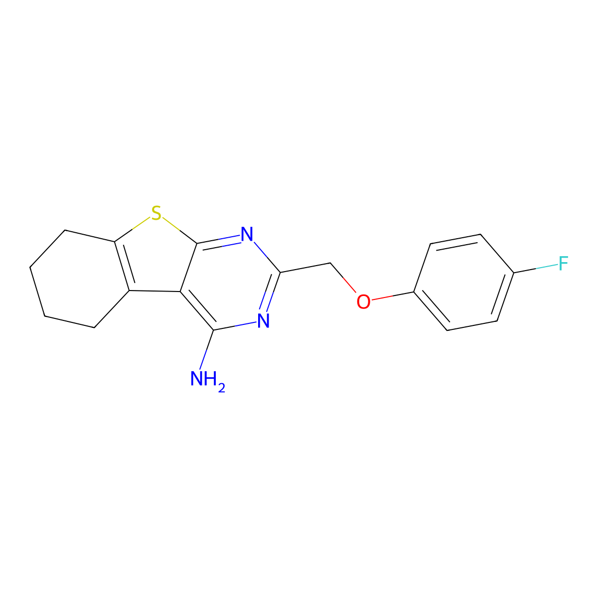 2-((4-Fluorophenoxy)methyl)-5,6,7,8-tetrahydrobenzo[4,5]thieno[2,3-d]pyrimidin-4-amine molecular structure, CAS 412920-69-5