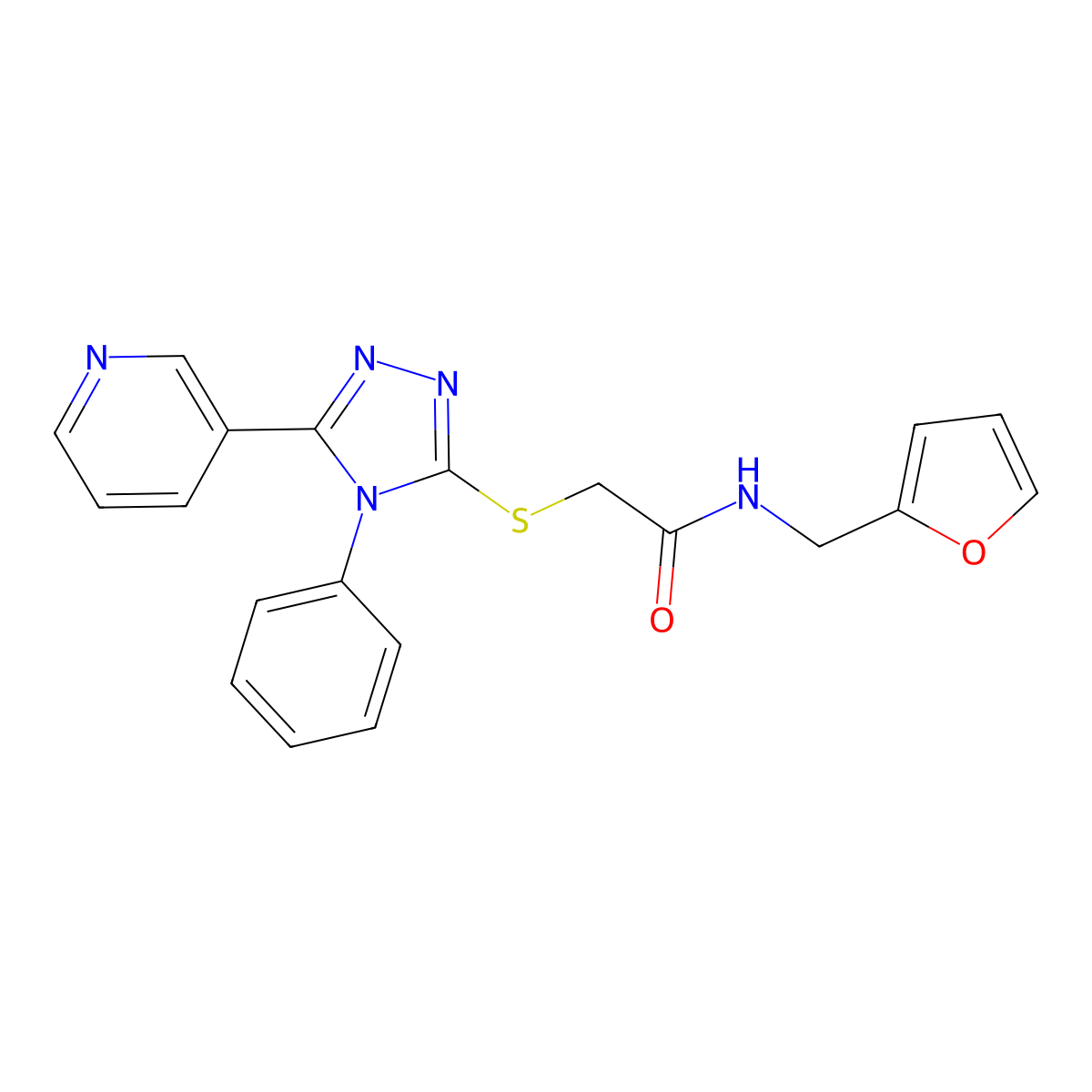 N-(furan-2-ylmethyl)-2-{[4-phenyl-5-(pyridin-3-yl)-4H-1,2,4-triazol-3-yl]sulfanyl}acetamide molecular structure, CAS 412920-83-3