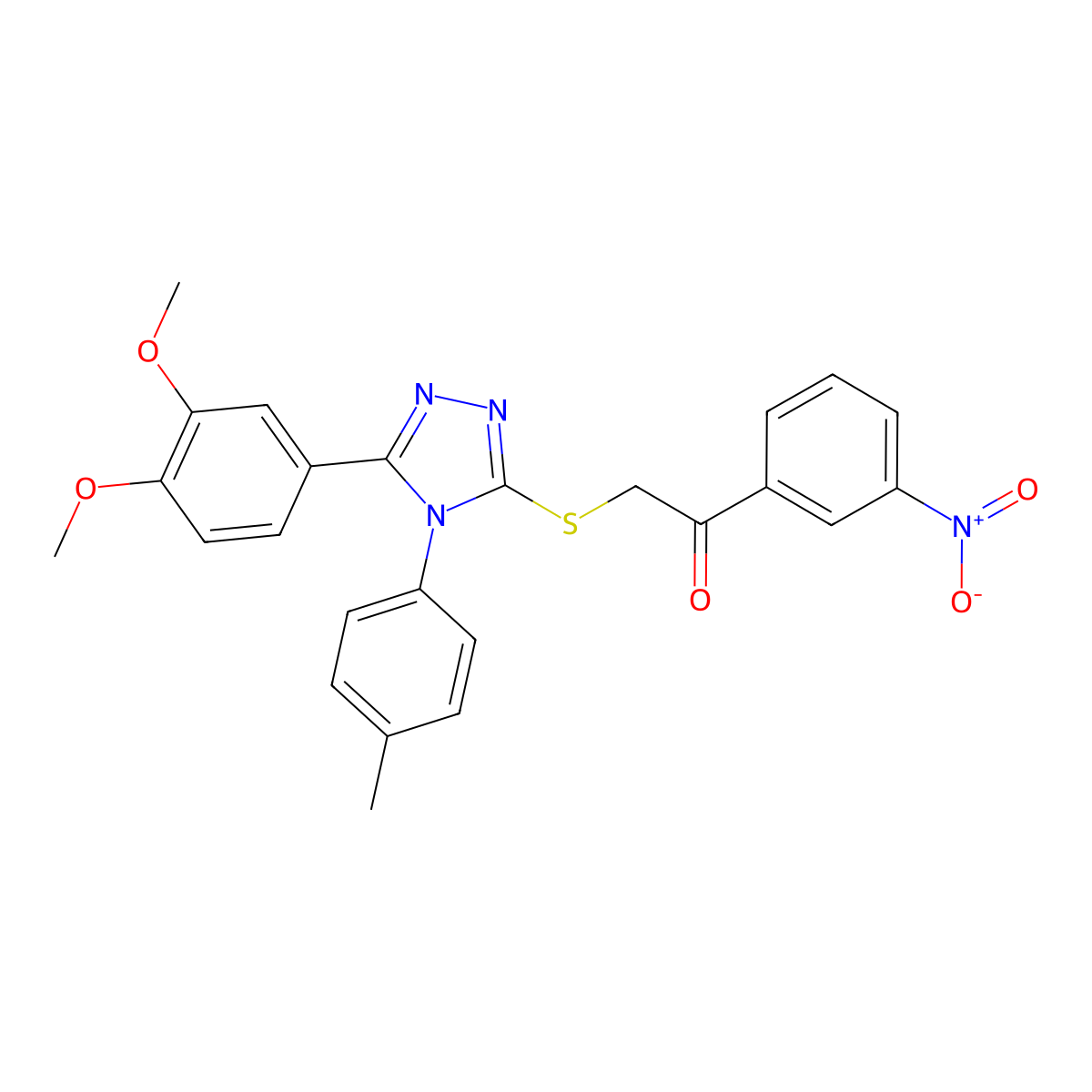2-[[5-(3,4-Dimethoxyphenyl)-4-(4-methylphenyl)-1,2,4-triazol-3-yl]sulfanyl]-1-(3-nitrophenyl)ethanone molecular structure, CAS 412921-52-9