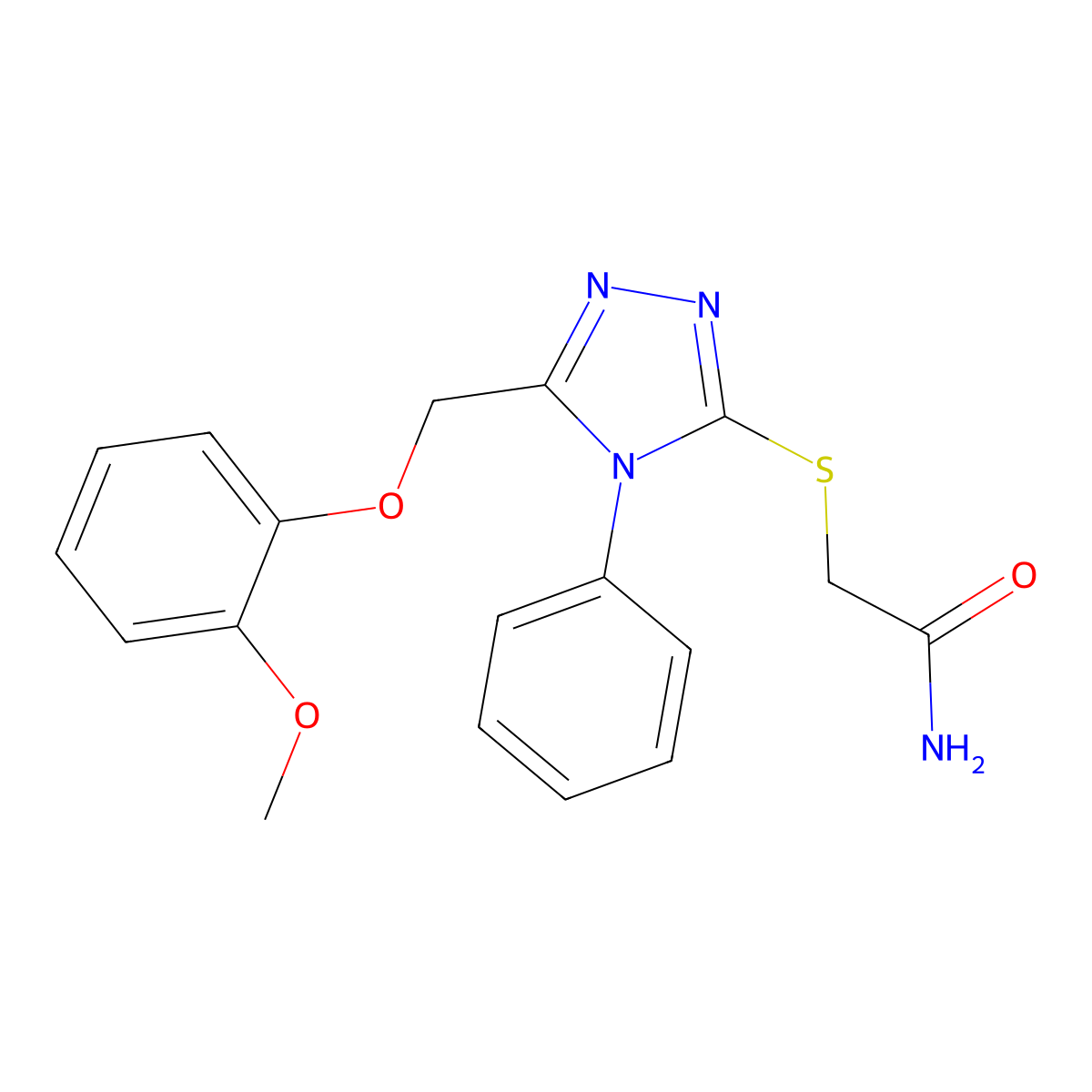 2-({5-[(2-methoxyphenoxy)methyl]-4-phenyl-4H-1,2,4-triazol-3-yl}sulfanyl)acetamide molecular structure, CAS 412922-99-7