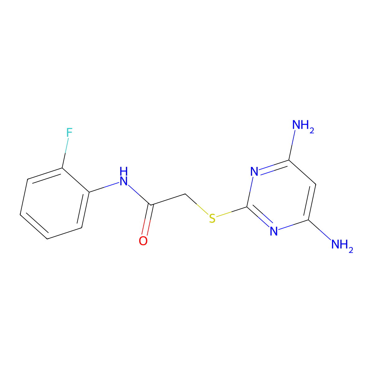 2-[(4,6-Diamino-2-pyrimidinyl)thio]-N-(2-fluorophenyl)acetamide molecular structure, CAS 412923-02-5