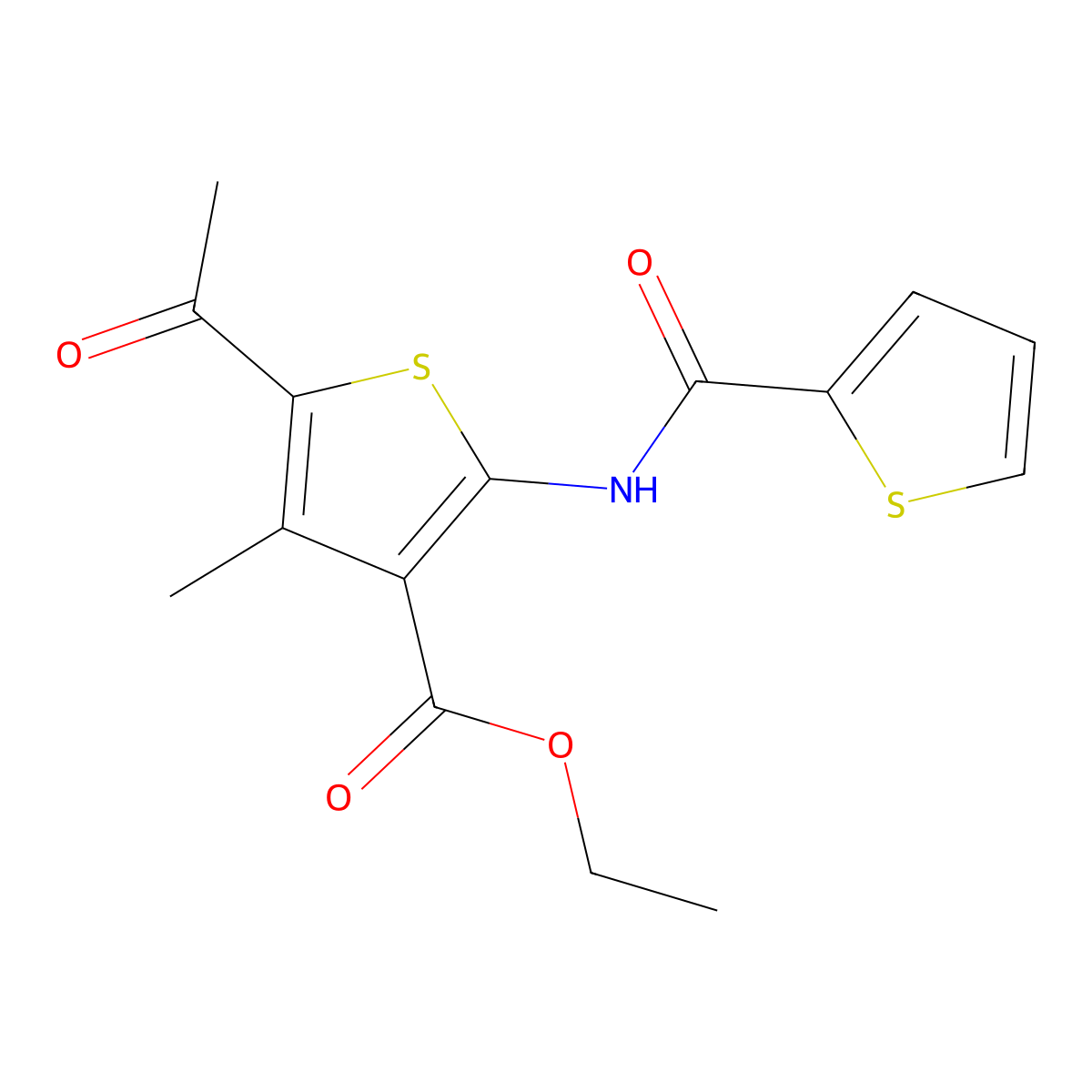 Ethyl 5-acetyl-4-methyl-2-(thiophene-2-carbonylamino)thiophene-3-carboxylate molecular structure, CAS 412939-37-8