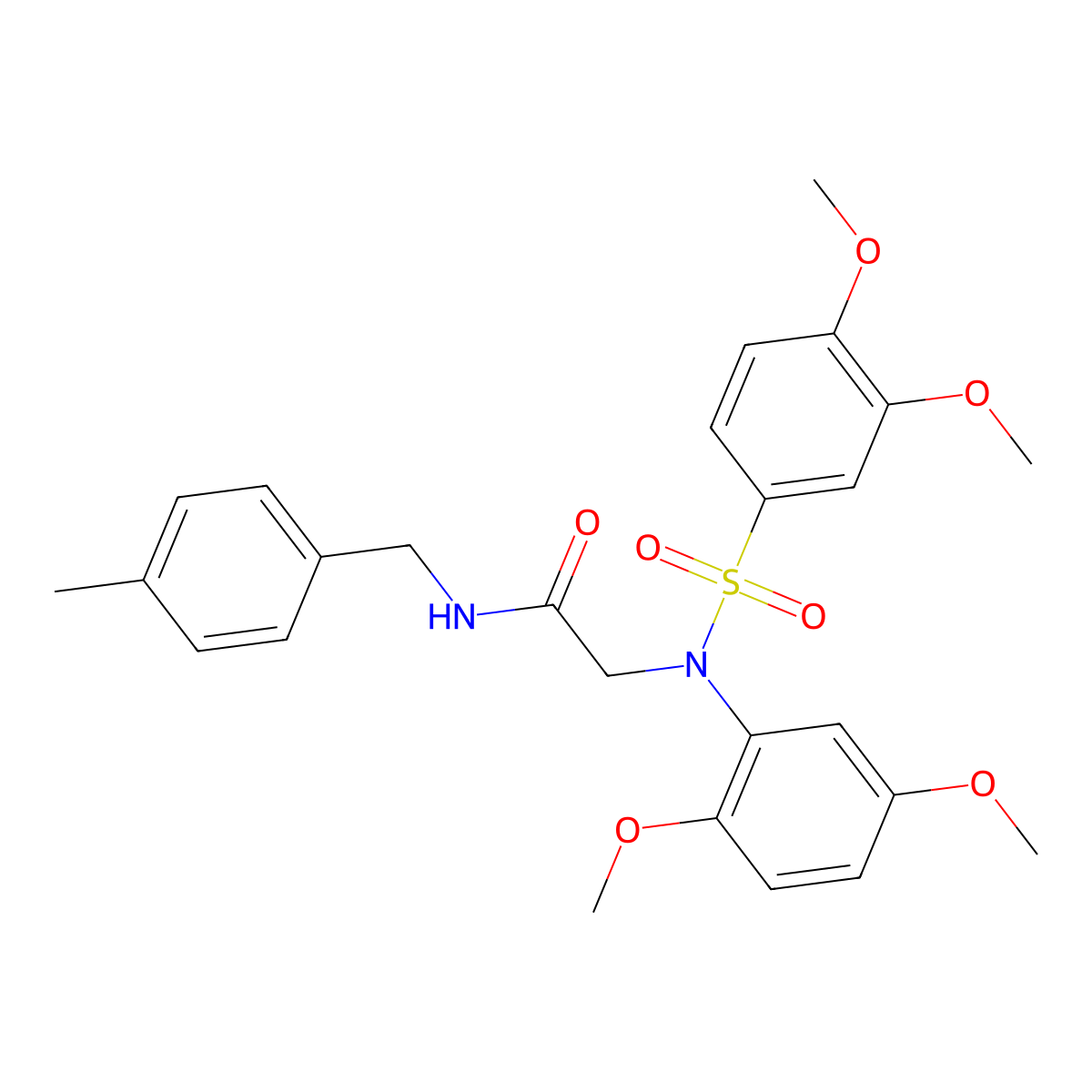 2-(N-(3,4-dimethoxyphenyl)sulfonyl-2,5-dimethoxyanilino)-N-[(4-methylphenyl)methyl]acetamide molecular structure, CAS 412939-55-0