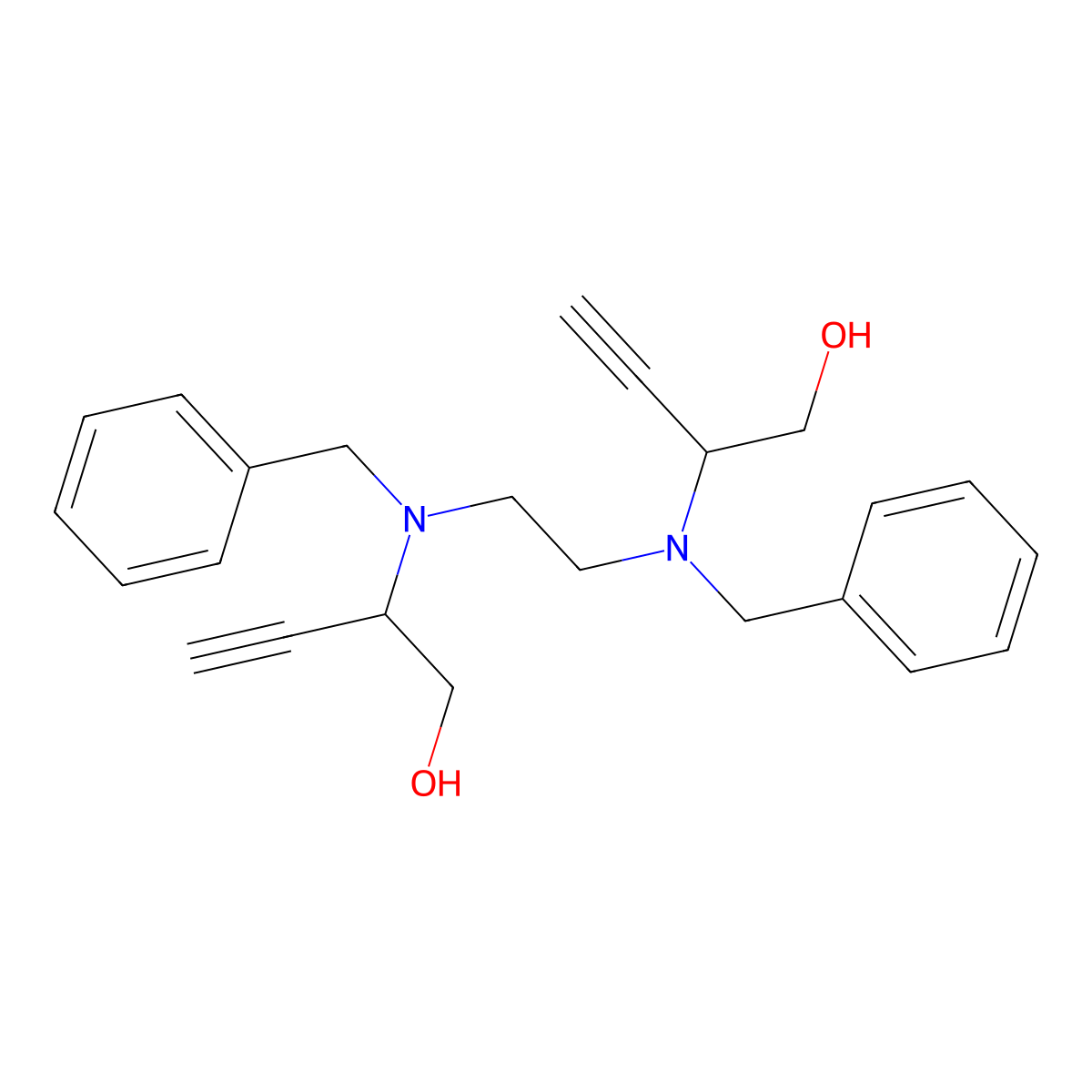 2-[Benzyl-[2-[benzyl(1-hydroxybut-3-yn-2-yl)amino]ethyl]amino]but-3-yn-1-ol molecular structure, CAS 412946-68-0