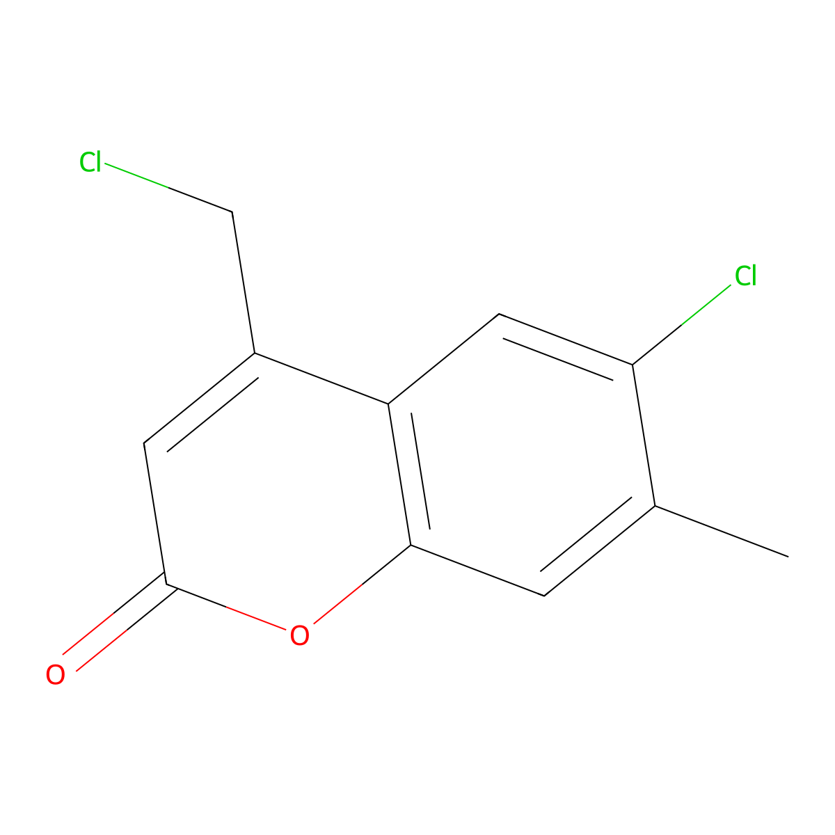 6-Chloro-4-(chloromethyl)-7-methyl-2H-1-benzopyran-2-one molecular structure, CAS 41295-60-7
