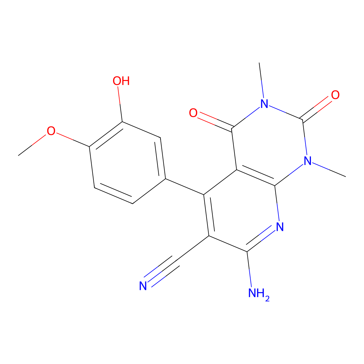 7-Amino-5-(3-hydroxy-4-methoxyphenyl)-1,3-dimethyl-2,4-dioxo-1,2,3,4-tetrahydropyrido[2,3-d]pyrimidine-6-carbonitrile molecular structure, CAS 412958-53-3