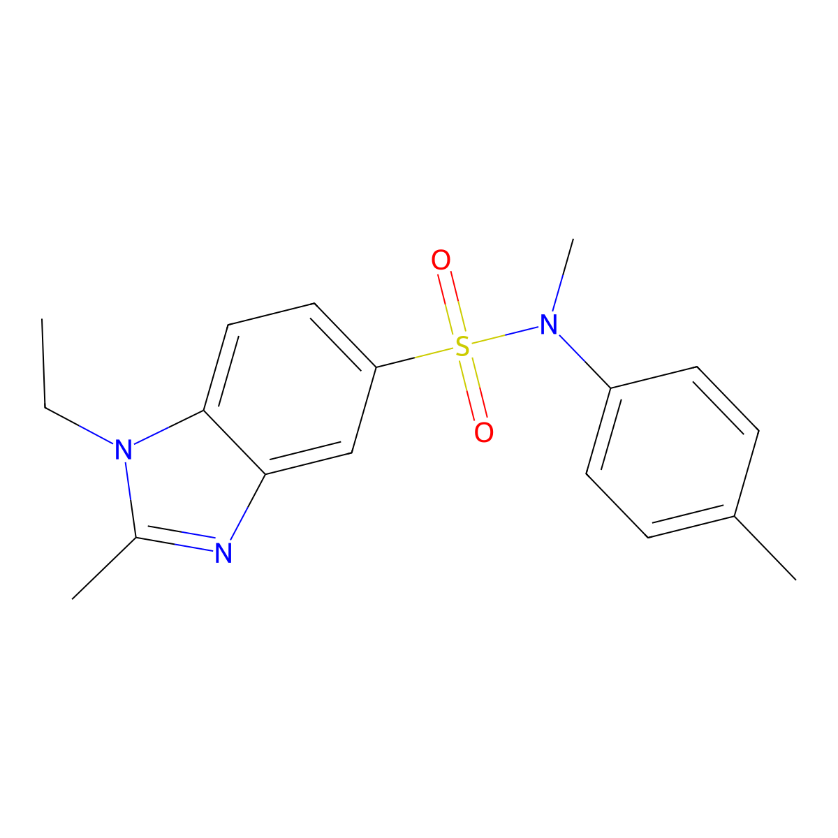 1-ethyl-N,2-dimethyl-N-(4-methylphenyl)-1H-benzimidazole-5-sulfonamide molecular structure, CAS 412958-88-4