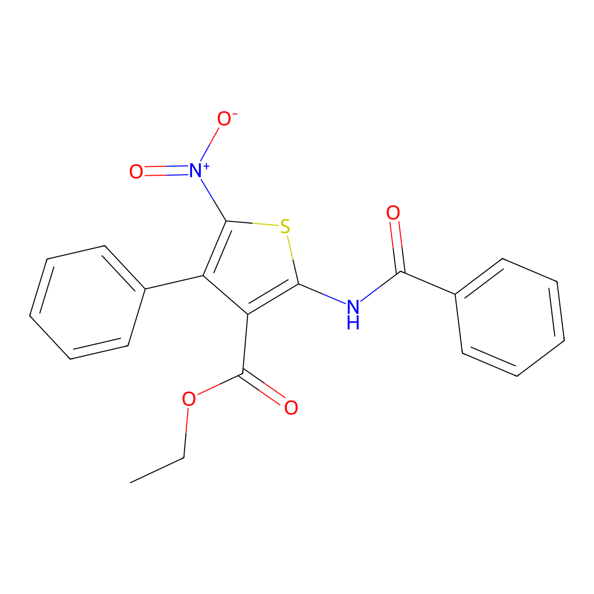 Ethyl 2-benzamido-5-nitro-4-phenylthiophene-3-carboxylate molecular structure, CAS 412959-52-5
