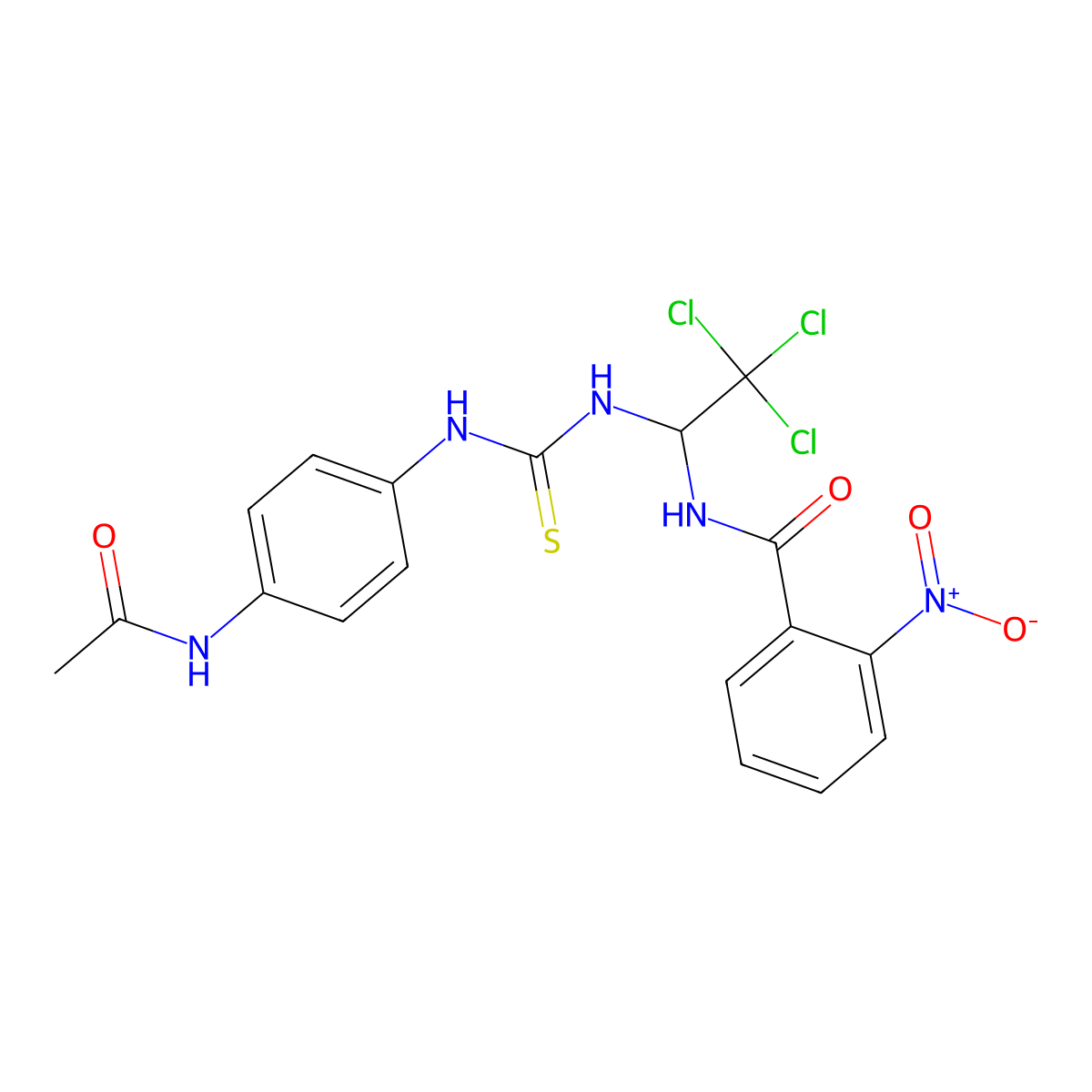 N-[1-[(4-acetamidophenyl)carbamothioylamino]-2,2,2-trichloroethyl]-2-nitrobenzamide molecular structure, CAS 412962-50-6